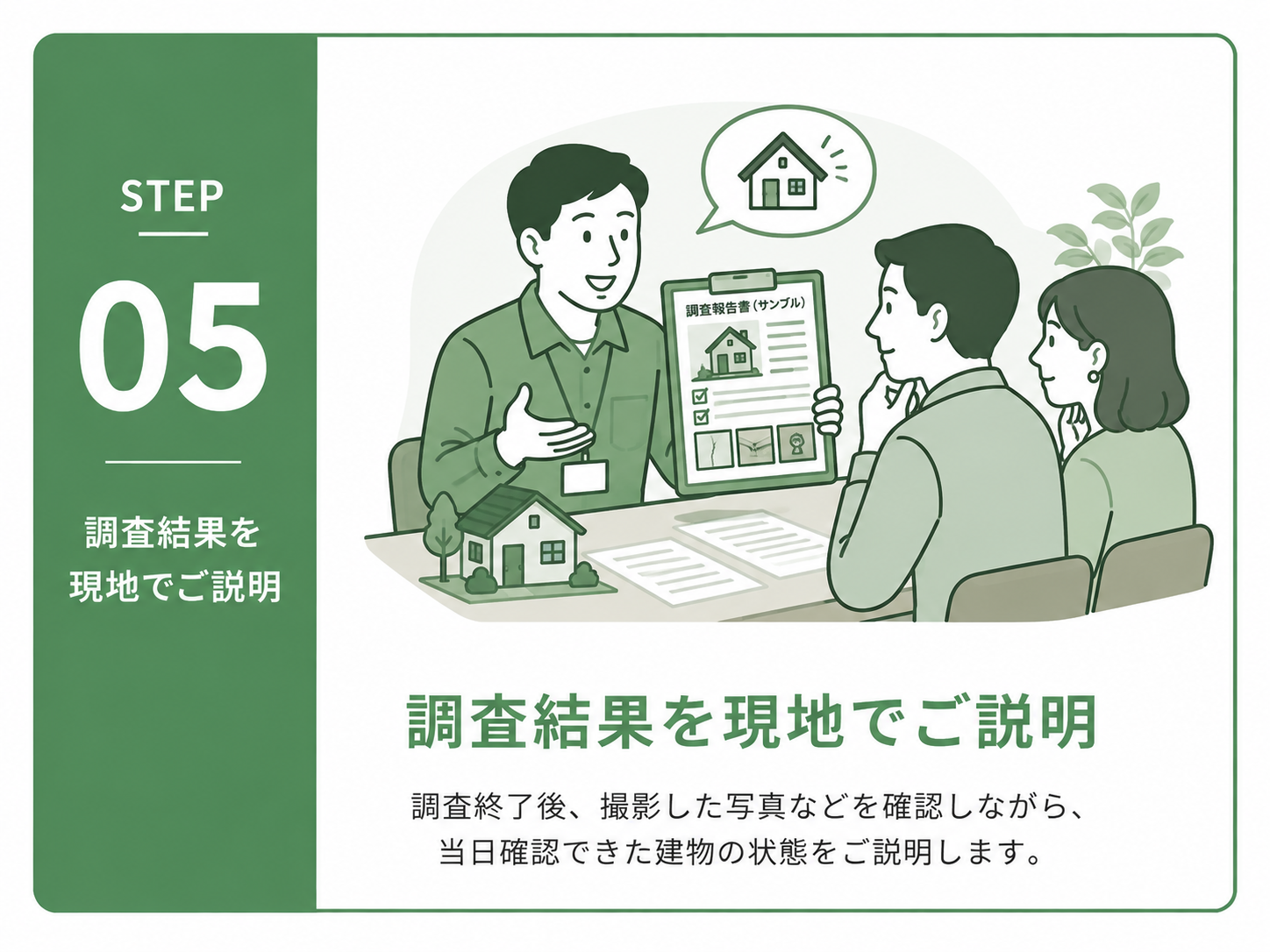 住宅診断で撮影した写真を確認しながら現地で調査結果を説明