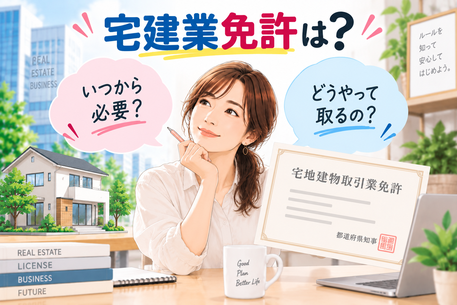 不動産会社を始めるための宅建業免許について確認するイメージ