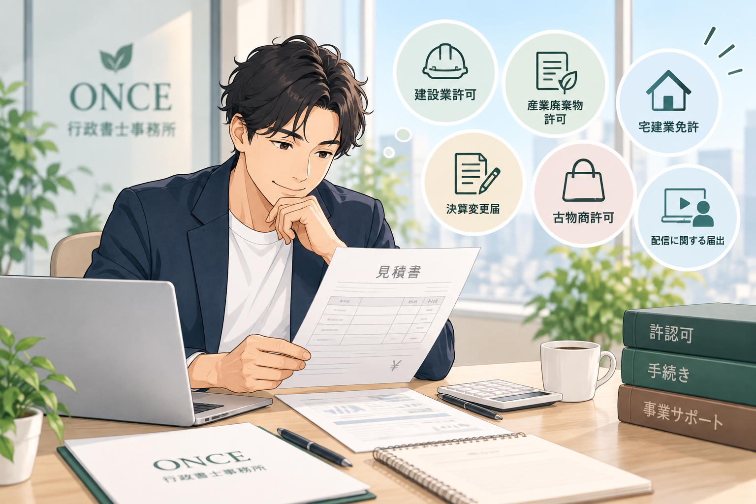 ONCE行政書士事務所の取扱業務と費用を確認するイメージ